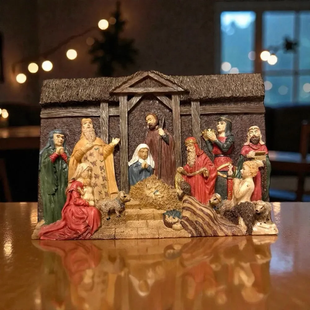 VINTAGE NATIVITY 3D WALL Decor Plaque HAND PAINTED Poly Stone FAST SHIP 3323-41